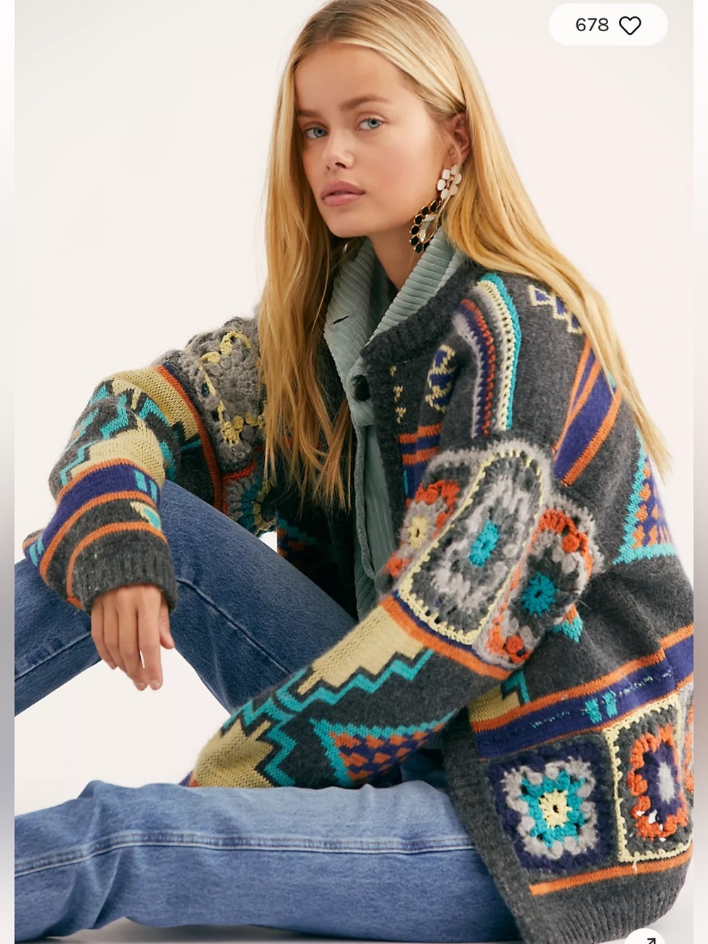 RARE Free People Santa Rosa Cardigan XS/S Granny Square Wool Alpaca